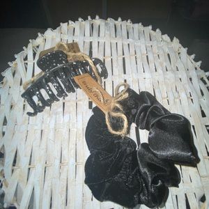 Black Hair Scrunchie and Clip Set